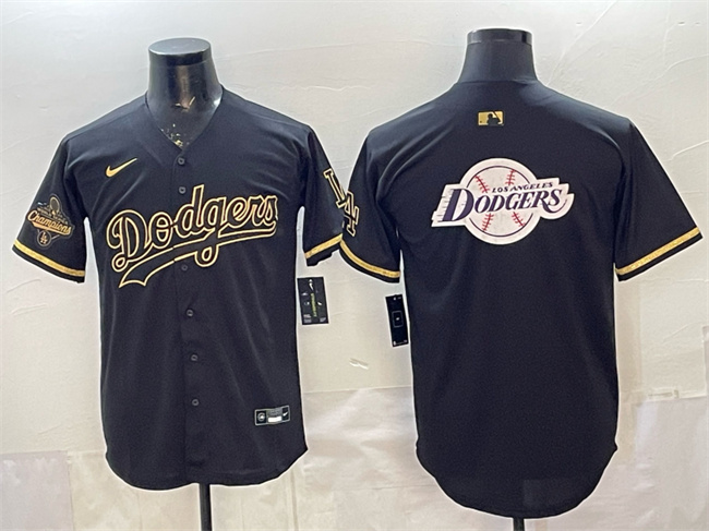 Men's Los Angeles Dodgers Team Big Logo Black Gold 2025 World Series Champions Patch Limited Stitched Baseball Jersey Men's Los Angeles Dodgers Team Big Logo Black Gold 2025 World Series Champions Patch Limited Stitched Baseball Jersey
